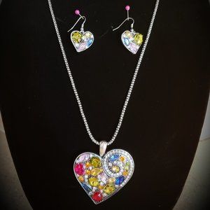 Heart Pendant Necklace and Drop Earrings